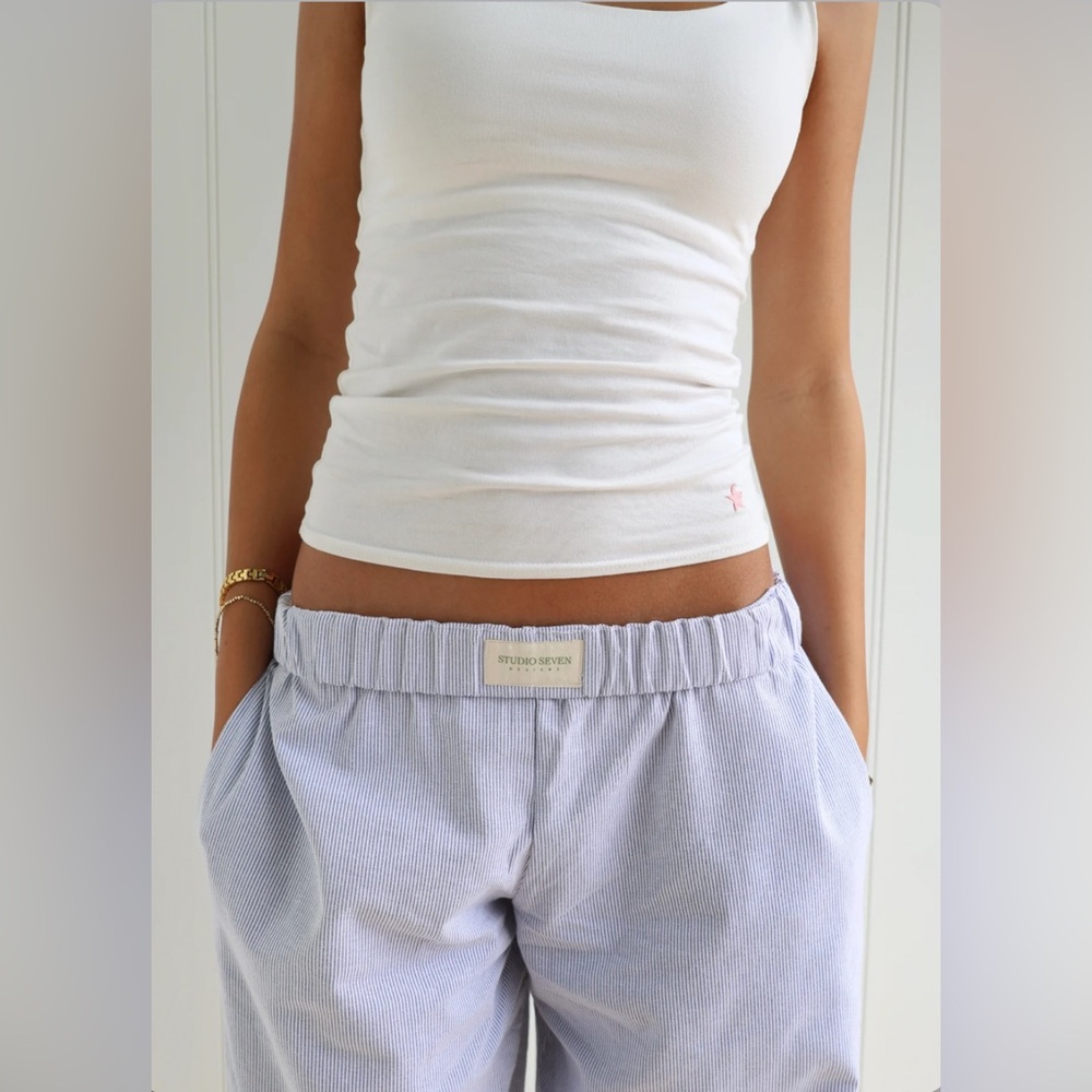 Studio Seven blue striped linen loungewear pants